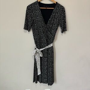 Elegant Black and White Polka Dot Wrap Dress